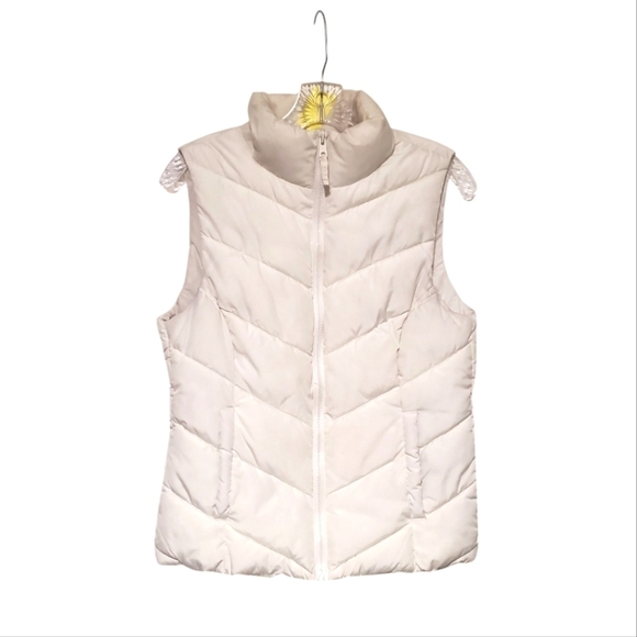 Cole Haan Womens Quilted Puffer Chevron Design Vest Size XS Ivory Winter White - Picture 1 of 8